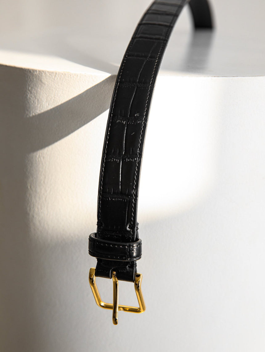 Classic Buckle Crocodile Pattern Leather Belt (PAPERMOON)