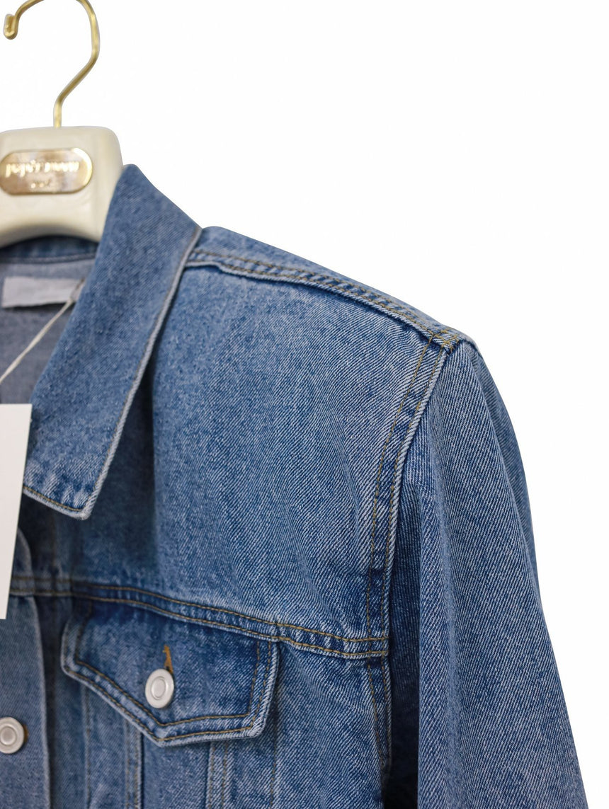 PAPERMOON / maxi padded shoulder oversized denim jacket / NEW / mid blue