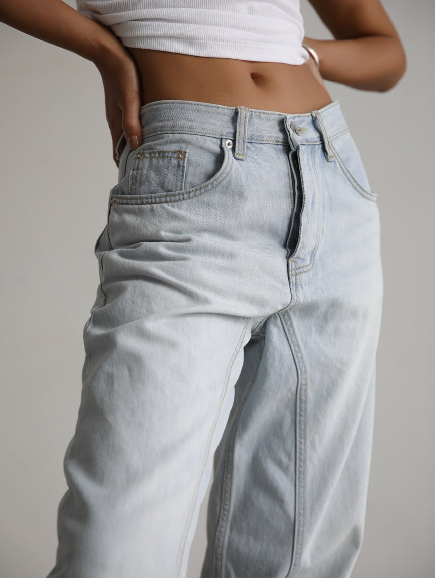 Iced Blue Stitch Detail Denim Jeans (PAPERMOON)