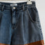 PAPERMOON / leather bi - color denim pin - tuck shorts / NEW