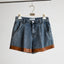 PAPERMOON / leather bi - color denim pin - tuck shorts / NEW