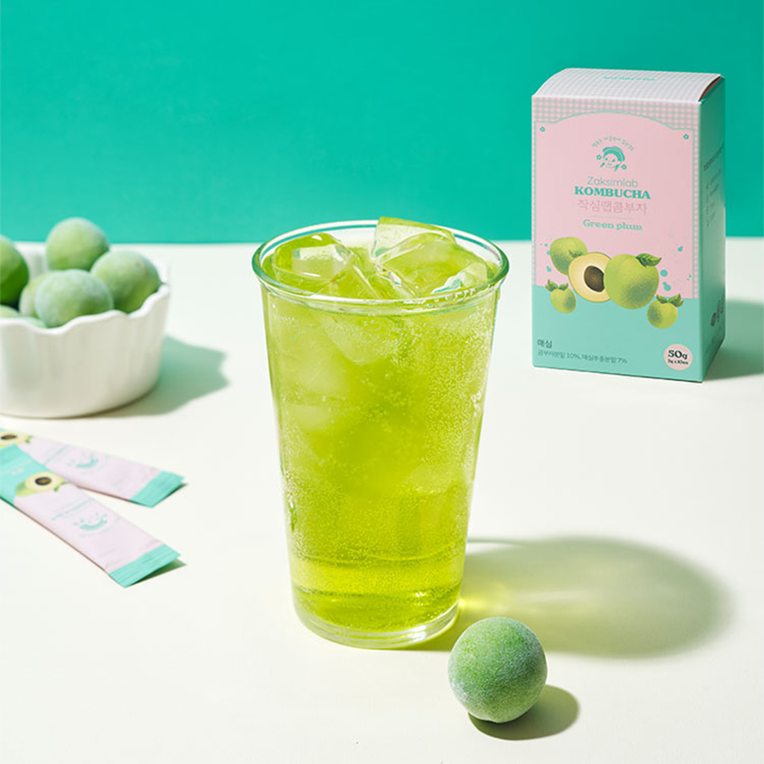 Zaksimlab Probiotics Kombucha Powder (Green Plum Flavor) – Refreshing Daily Fizzy Tea (10 Sticks)