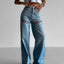 PAPERMOON / front cut split wide blue denim jeans / NEW