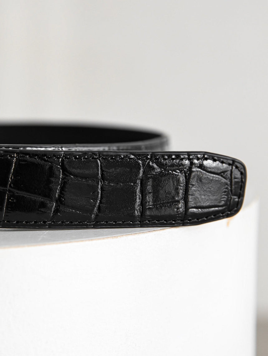 Classic Buckle Crocodile Pattern Leather Belt (PAPERMOON)