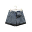 PAPERMOON / leather bi - color denim pin - tuck shorts / blue denim X black / NEW