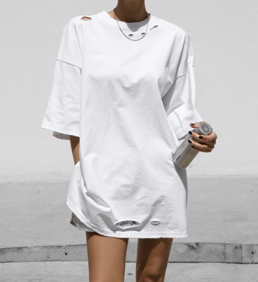 Oversized Pigment Cutted Detail T - Shirt (PAPERMOON)