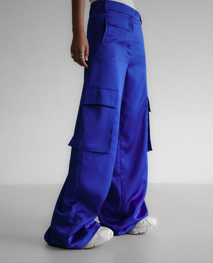 Satin Cargo Wide Trousers (PAPERMOON)