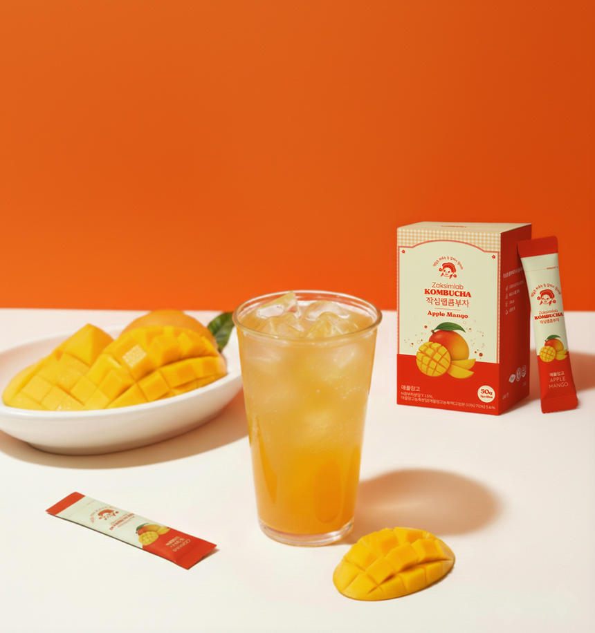 Zaksimlab Probiotics Kombucha Powder (Apple Mango Flavor) – Refreshing Daily Fizzy Tea (10 Sticks)