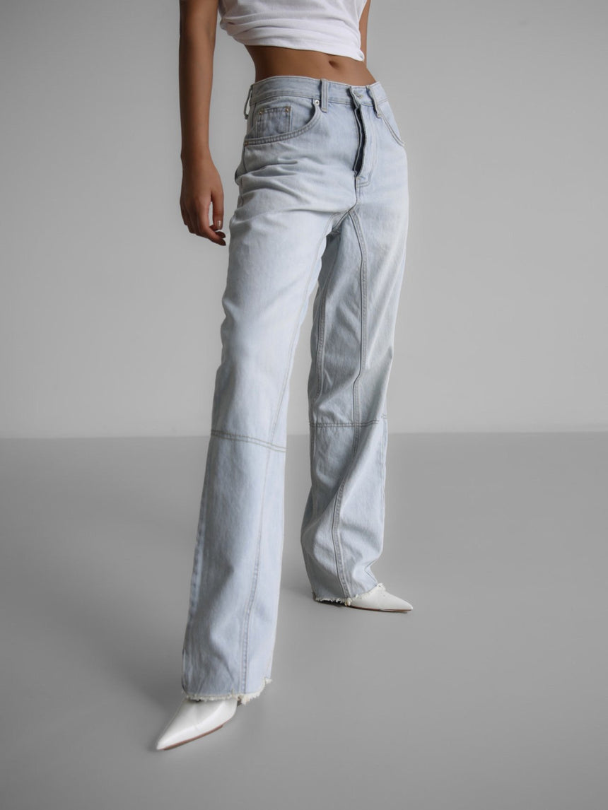 Iced Blue Stitch Detail Denim Jeans (PAPERMOON)